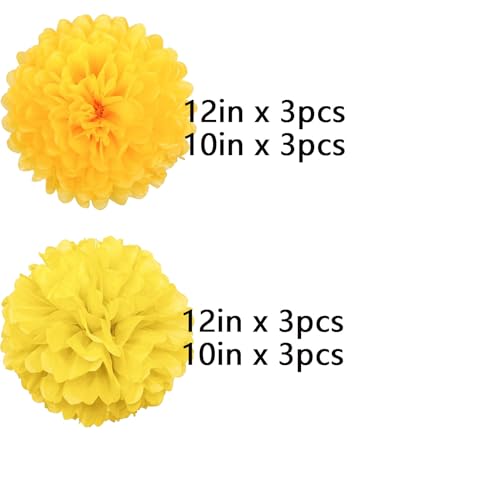 Image of We Moment Yellow Paper Pom Poms Decorations for Wedding Birthday Yellow Party Decoration Ceiling Wall Hanging Tissue Flowers Decorations 12pcs 2 Colors of 12 Inch 10 Inch