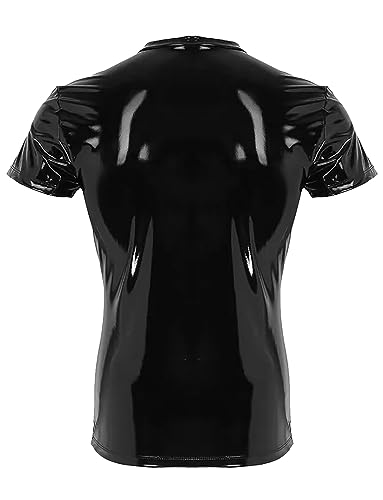 FEOYA Camisa de couro masculina brilhante slim fit regata sexy couro sintético látex roupa interior