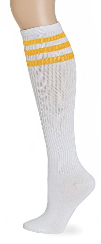 Leotruny Classic Triple Stripes Knee High Tube Socks (White/Yellow)