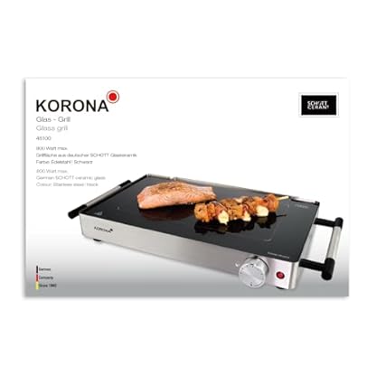 Korona 46100 Glas-Tischgrill | 2 in 1 Tischgrill und Warmhalteplatte | 800 Watt | Edelstahlgehäuse | 50-240 °C einstellbar | Grillfläche aus deutscher SCHOTT-Glaskeramik – Bild 3