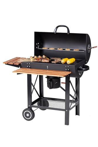 Tarrington House Barbacoa de Carb&oacute;n Louisiana, Acero/Madera, Mesas Plegables, con Ruedas, Estanter&iacute;a Inferior, Negro