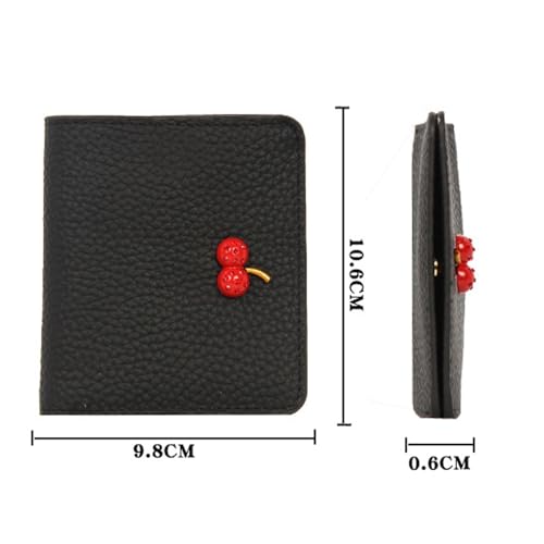 Womens wallet Genuine Leather Small Wallet for Women - Cowhide Cherry Short Wallet with Multi-card Slots(Black)2