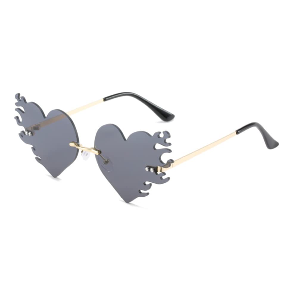ENTHYI Melting Heart Flame sunglasses Women/men Trendy Rimless Party Cute Prom Glasses Novelty Heart Fire Flame Eyewear