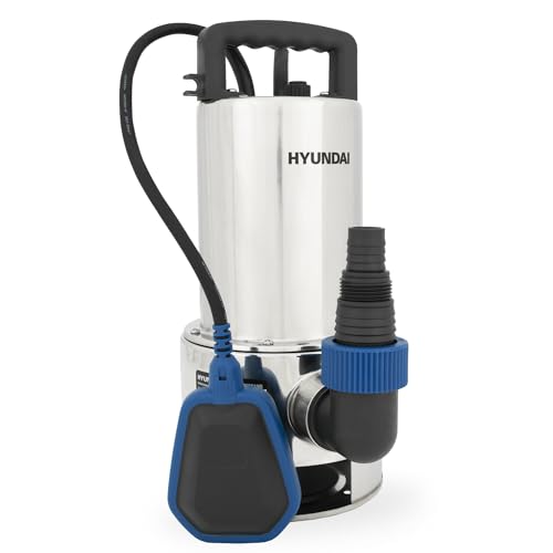 HYUNDAI Schmutzwasser-Tauchpumpe TP10019D | 1000 W, Fördermenge 19.500 l/h, | Eintauchtiefe: max. 7 m, Förderhöhe: max. 9 m | Partikelgrösse: max. 35 mm | Schwimmschalter, Edelstahlgehäuse