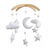 Sorrel + Fern Baby Crib Mobile (Moon, Cloud, & Stars) - Nursery Decor Ceiling Mobile for Boys & Girls (Foldable)