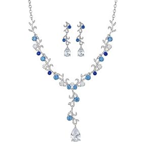 Wedding Jewelry Sets for Brides Crystal Necklace and Dangle Earring Set for Women Prom Bridesmaids Silver Rhinestone Choker Pendant Fashion Openwork Design for Mother Friend Wife Daughter Sister