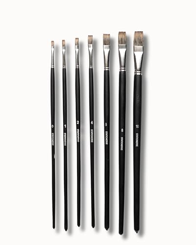 Image of Stationerie Flat Long Paint Brushes Set /Handmade Professional Artist Long Handle Painting Brush Set for Acrylic, Watercolor, & Gouache Painting (7 Flat Brushes)(Matt Black)