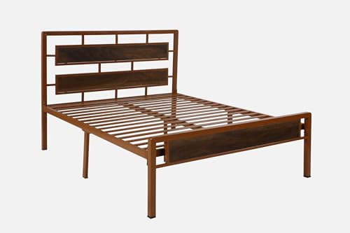 Image of Zeek Metal King Size Bed Without Storage | Wrought Iron Double Bed with Headboard & Footboard | Sturdy Powder Coated Platform Bed King Size Cot for BedroomLivingRoom Brown (75x72)