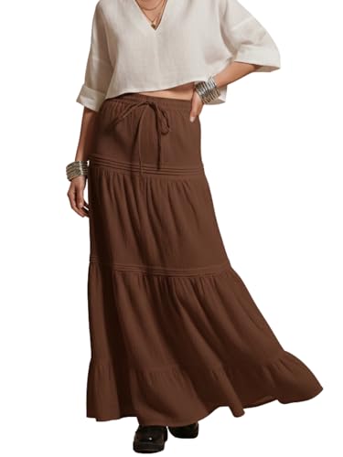 Image of GRECIILOOKS Women's Summer Ruffle Hem PolyBlend Maxi Skirt | High Waist Long Skirt's | Plain A-Line Flowy Skirt for All Occasions | Elegant Boho Style