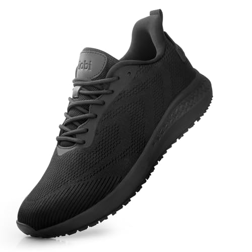 Slip Resistant Work Shoes for Men, Black Zapatos de Trabajo para Hombres, Non Slip Comfortable Lightweight Food Service Chef Sneakers in Kitchen Restaurant, Medium or Wide, US 6.5-13