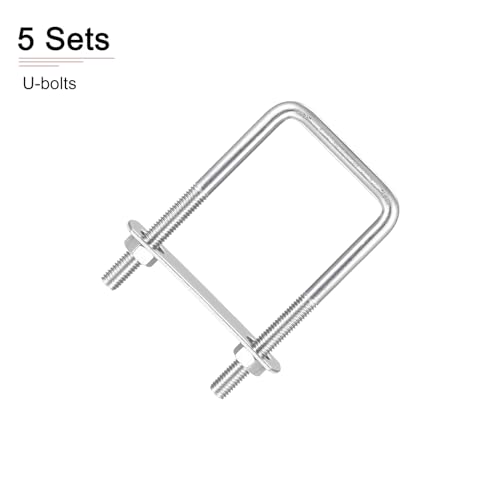 Image of DTGN M8x50x100mm(ThreadxWxL) Square U Bolt - 5Pack - Good for Trailer Pipe Replacement Parts - 304 Stainless Steel U Shape Bolts