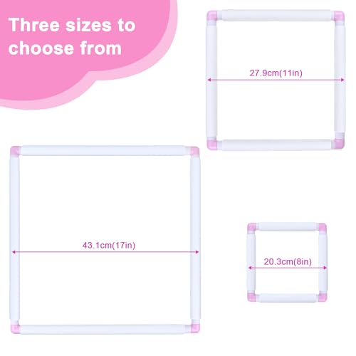 Image of Square Embroidery Cross Stitch Frame Hoops, 8'' + 11'' + 17'' Cross Stitch Scroll Frames, Rectangular Embroidery Snap Frames DIY Sewing Tool for Quilting, Needlepoint, Silk-Painting (Pink)