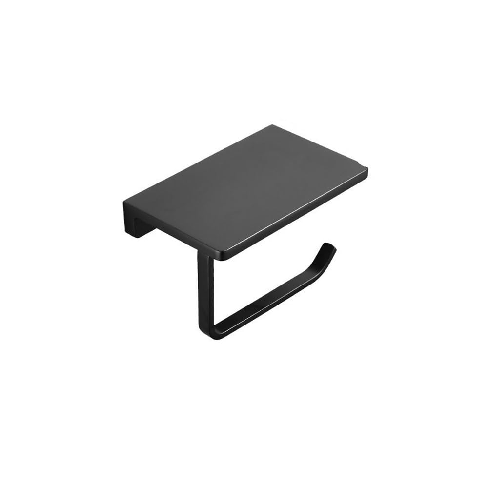 CMBSSTFC Soporte de Papel higiénico de latón montado en la Pared, Oro Cepillado, baño, WC, Estante de Almacenamiento para teléfono, Accesorios para Rollos, portarrollos (Negro A)