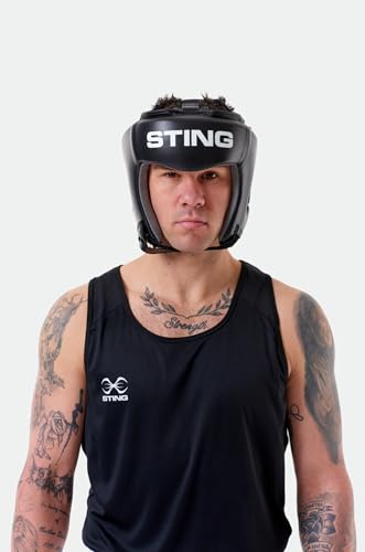 STING Orion Gel Open-Face Boxing Head Guard, USA Boxing-Approved Headgear, Premium Equipment for Professional Competition and Training, Black, L