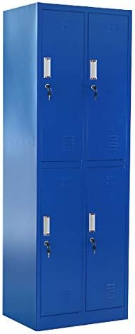 ロッカー おしゃれ スチールロッカー 4人用 ブルー 鍵付き スペアキー付 2列2段 スチール製 収納 オフィス 事務所 会社 業務用 オフィスロッカー スチールキャビネット オフィス用品 スリム かぎ付き 更衣ロッカー 四人用 4枚扉 シリンダー錠 青 Sy4dbl Faz Co Zm