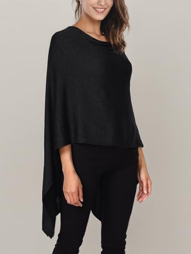 DJT Womens Solid Knit Short Asymmetric Wrap Poncho Topper2