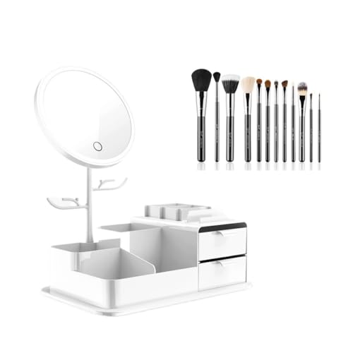 Auyyhui ミニドレッサー|鏡付き・LED ライト・USB 充電|化粧品収納・角度調整可能|女の子向け (ホワイト)
