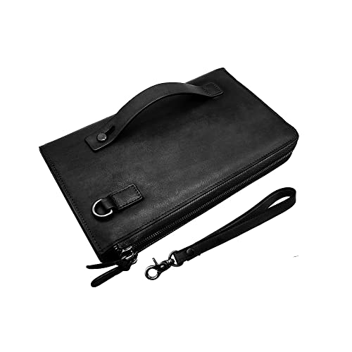 Cartera de piel para hombre LETEULO de estilo vintage con varios compartimentos en color negro