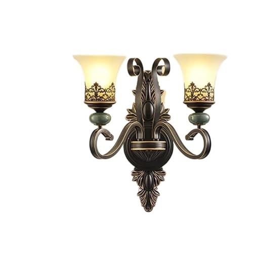 LUOYAOB Aplique pared europeo retro negro, individual o doble, con pantalla cristal y cuerpo hierro. for dormitorio, sala estar, entrada, pasillo o guardarropa.(2 Lights)