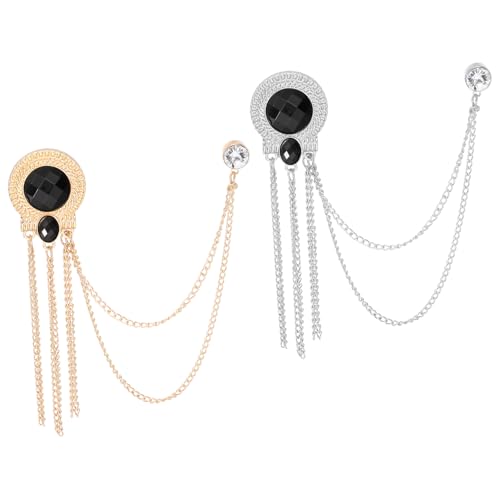 PATIKIL 宝石チェーンブローチピン ラウンド宝石タッセルチェーンハンギングファッションクリス タルラ ペルスーツピン 女性用男性用服ドレスブーケコート帽子バッグ 黒
