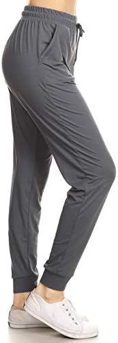 Leggings Depot Women's Relaxed fit Jogger Track Cuff Sweatpants with Pockets-JGA-Charcoal-L