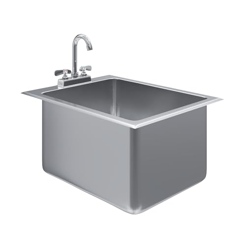 Image of Stainless Steel 1 Compartment Drop-In Sink. Bowl 16 in. x 20 in. x 10 in. With Faucet