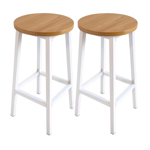 Box and beyond - Lot de 2 Tabourets de Bar - 32 x 32x 65 cm - Bois et Métal Blanc - sans Dossier - Repose-Pieds - Cuisine, Bar, Salle à Manger, Salon - Style...