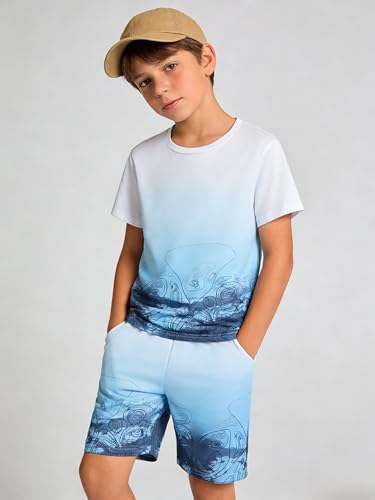 Image of Kid Toddler Baby Boys Clothes Tie-dye Palm Leaf Top 2Pcs Summer Shorts Set