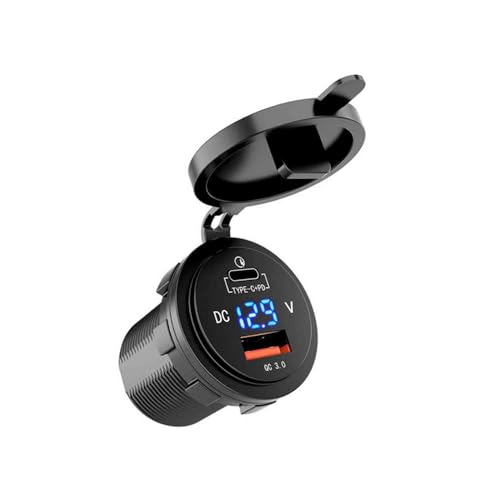 Dual USB Car Charger Socket DC12-24V with PD Fast Charging Socket + Dual QC3.0 USB Ports