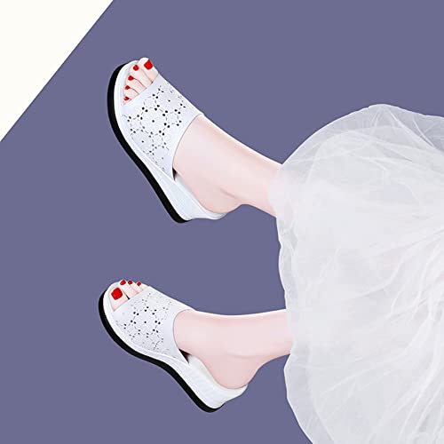 Slippers Women Fashion Hollow Out Women Slides Summer Fashion Wedges Slippers Female Outdoor Genuine Leather Lazy Shoes White Black4