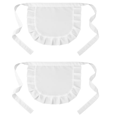 Bewudy 2 Stück Damen Taillenschürze, Rüschenschürze Weiße Zimmermädchen Kostüm Verstellbare Taille Servierschürze Kochschürze Maid Dress Für...