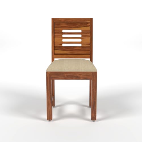 Image of Solid Sheesham Wood Dining Chair Set of 4 for Living Room & Dining Room | Wooden Chairs with Upholstered Cushion Seat