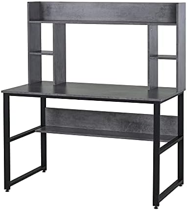 HOMCOM Office Computer Desk Writing Table Workstation with Storage Shelves, Decorative Hutches, & Strong Build, Grey