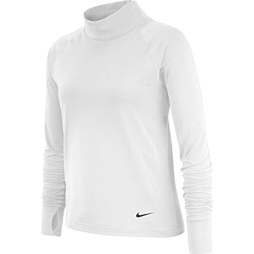 Nike Pro Warm Girls Long Sleeve Mock Neck Shirt, Thumbhole Feature, White, Size Large, Style BV2673/Color 100