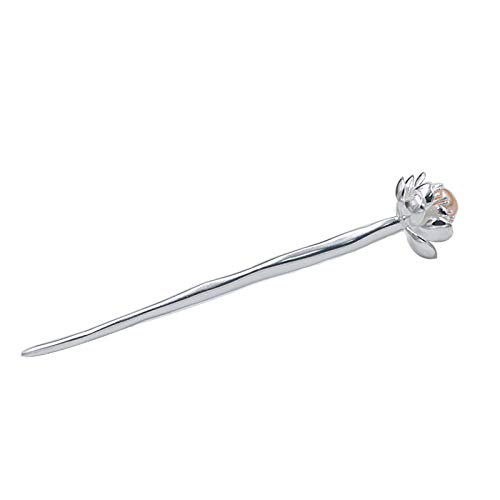 Bâton à cheveux en argent 925 et fleur rose pour coiffure mariage et été
