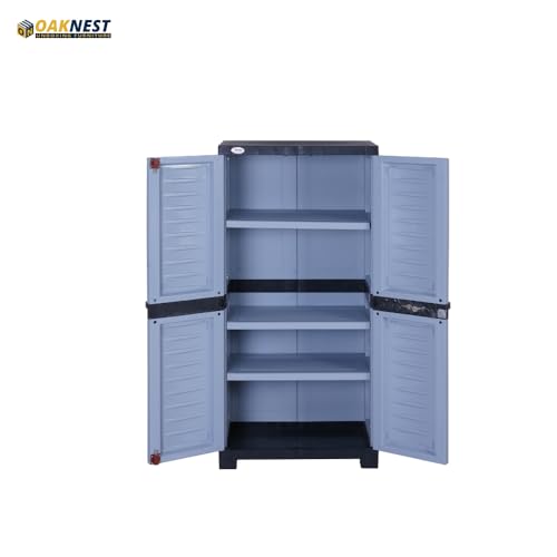 Image of Oaknest Supreme Fusion-02 Plastic Storage Cabinet | Compact & Multipurpose Storage Solution | Waterproof, Durable & Lightweight | Ideal for Home, Office & Garage | Charcoal and Sky Grey
