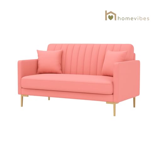 Image of 2 Seater Velum Fabric Sofa Set for Living Room, Modern Design with High Density Foam, Solid Wood Frame, Ergonomic Comfortable Seating for Home & Office (Baby Pink, 2 Seater) | Soft foam comfort, Strong wood frame