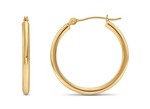 Image of 14k Yellow Gold Classic Shiny Polished Round Hoop Earrings, 2mm tube