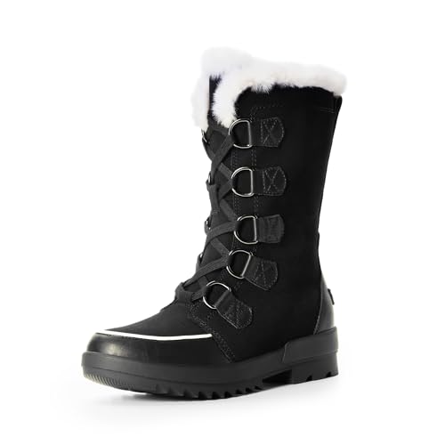 DREAM PAIRS Snow Winter Boots for Women Resistant Warm Mid-Calf Boots Faux Fur Lined Lace Up Anti-slip Outdoor Hiking Booties 6 Black