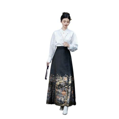 Jupe longue visage de cheval en brocart d'or pour femme style chinois