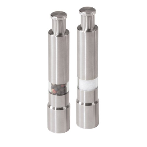 Oggi Salt and Pepper Grinder Set - Pump and Grind Push Grinder Action, Stainless Steel Salt and Pepper Grinder Set, Set of 2, 6