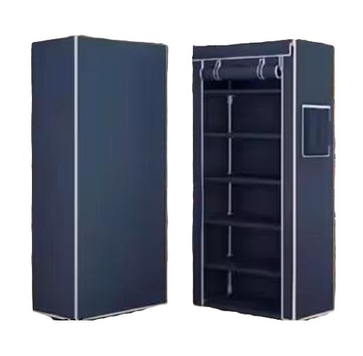 Image of Sturdy 6-Layer Shoe Storage Rack with Covered Design Ideal for Home Hallway or Bedroom Navy Blue