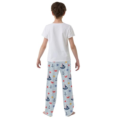 Sailboat Crab Anchor Boys Long Pants Soft Trousers Elastic Waist Kids Lounge Bottoms with Pockets S-XL3