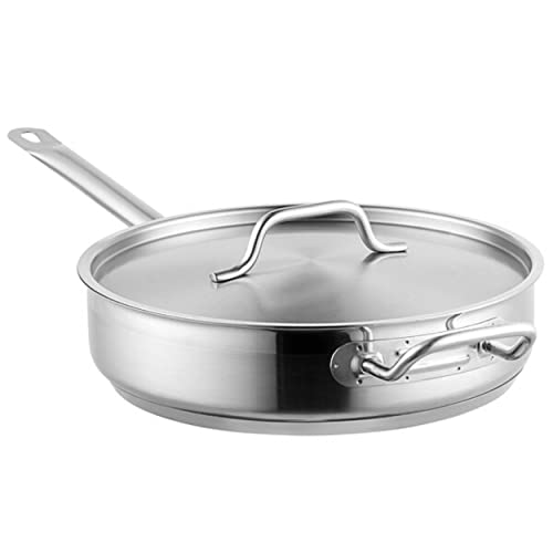 TrueCraftware 7 Qt. Stainless Steel Saute Pan with Lid and Welded Hollow Handle - Versatile Chef's Cooking and Egg Pan