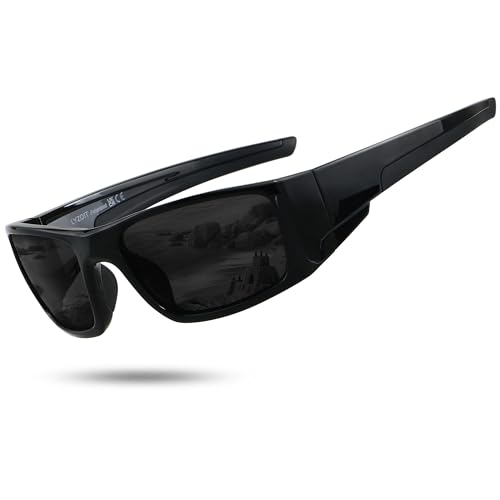LYZOIT Polarized Sports Sunglasses for Men Women Wrap Around Unbreakable Frame Super Dark Black Lens Sensitive Eyes UV400 Protection Black