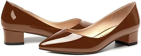 AMBELIGHT Women's 1.5 Inch Chunky Low Heel Slip On Casual Patent Office Pointed Toe Pumps Shoes Brown Size 13 - Zapatos Elegantes de Mujer de Tacon Fino | Image 5