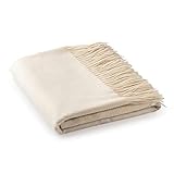 Velanio Cashmere 100% Cashmere Throw Blanket with Fringe 60 x 54 Inch Super Soft Warm for Home, Travel Sofa Bed (Ivory)