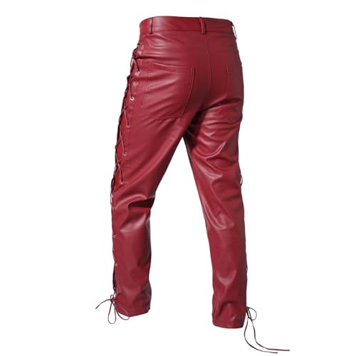 Mens Steampunk PU Leather Pants Lace up Stretch Slim Fit Gothic Pants Casual Vintage Rock Hip Pop Streetwear Clubwear3