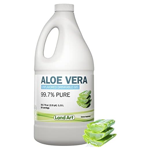 Pure Aloe Vera Drinkable Gel Unflavored - Cold-Processed Inner Filet - from Organic Fresh Leaves from Texas - for Heartburn Relief - Acid Reflux - 50.7 fl oz