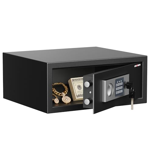 Locksworth Safe for Home 0.7 Cubic Feet Safety Box Lock Box for Money Jewelry Documents and Guns Digital Security Safe for Office Hotel and Personal Use 16.9W x 14.6D x 7H